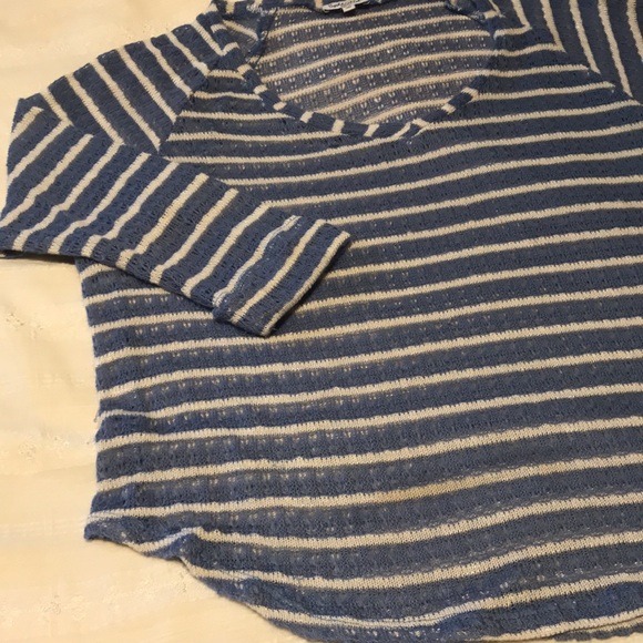 Ladies Splendid Blue/White Stripe Sheer Top - Picture 5 of 12